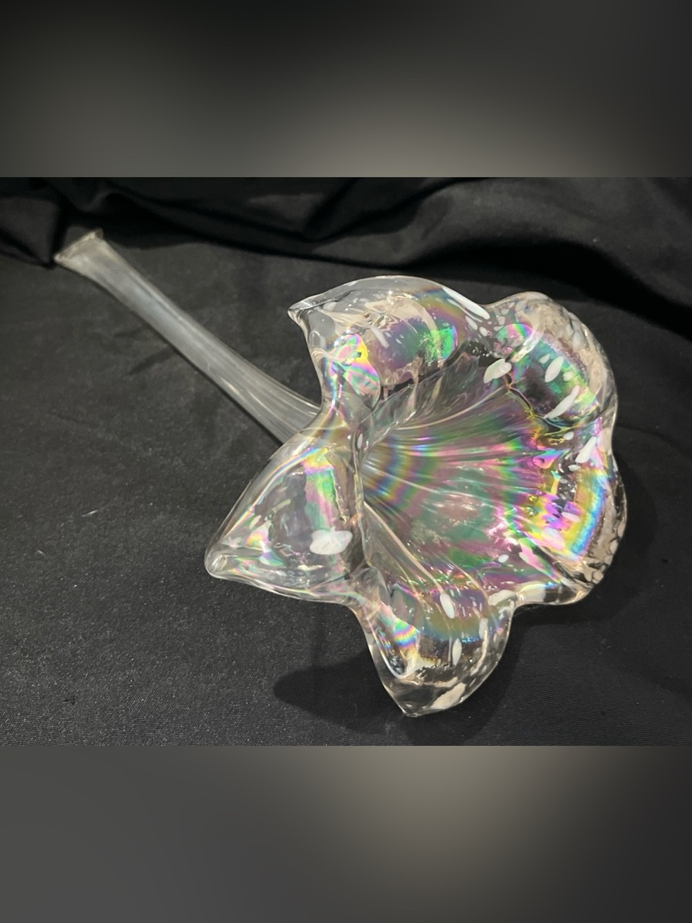 Silvestri Blown Glass Lily Stem Clear Iridescent Lustre Flower 7"